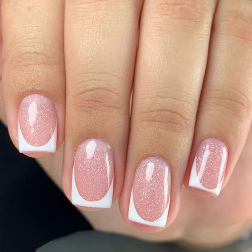 Nude Press on Nails Short Square Fake Nails Glossy Full Cover Reusable Stick