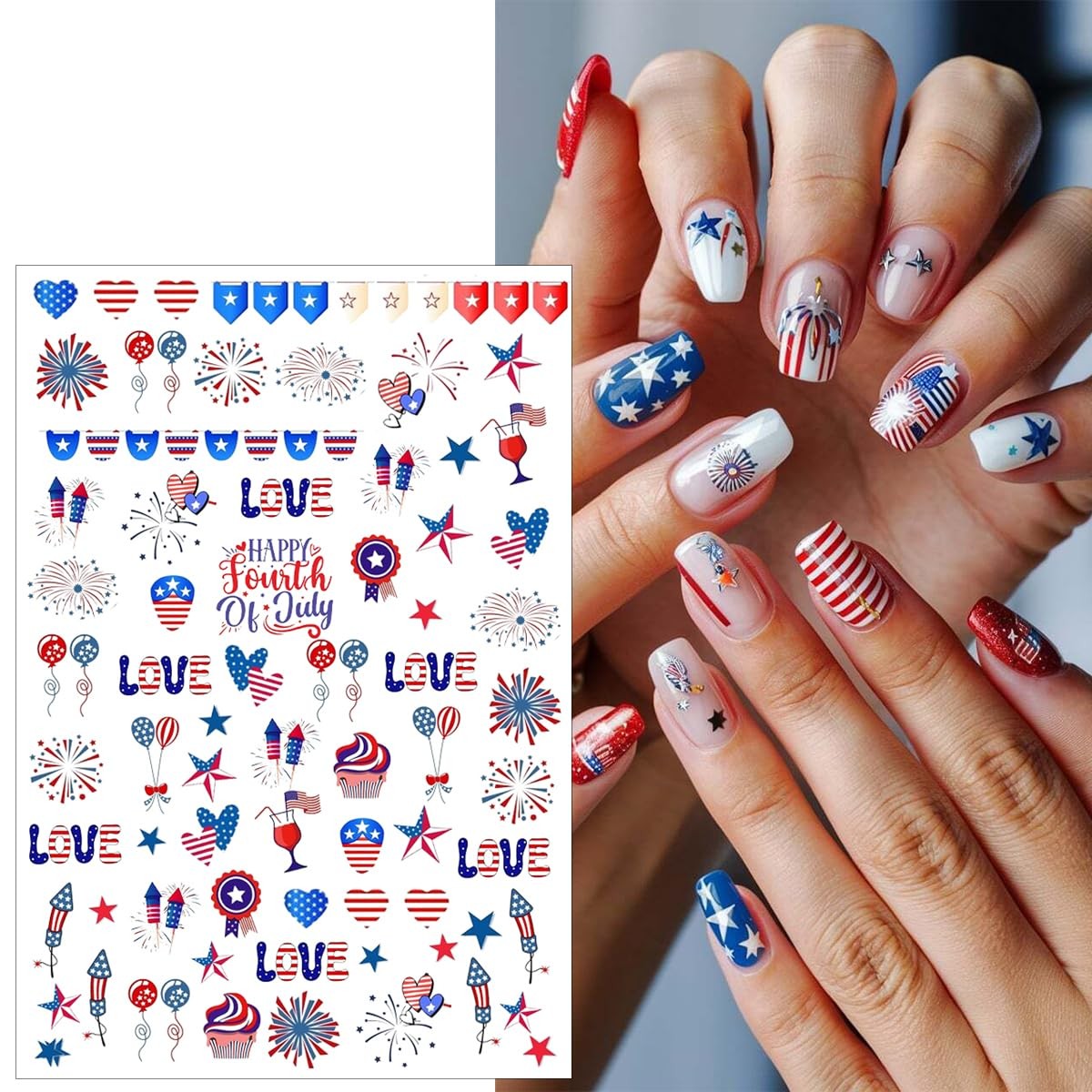 4th of July Nail Stickers 6 Sheets for Nail Art Independence Day Nail Art