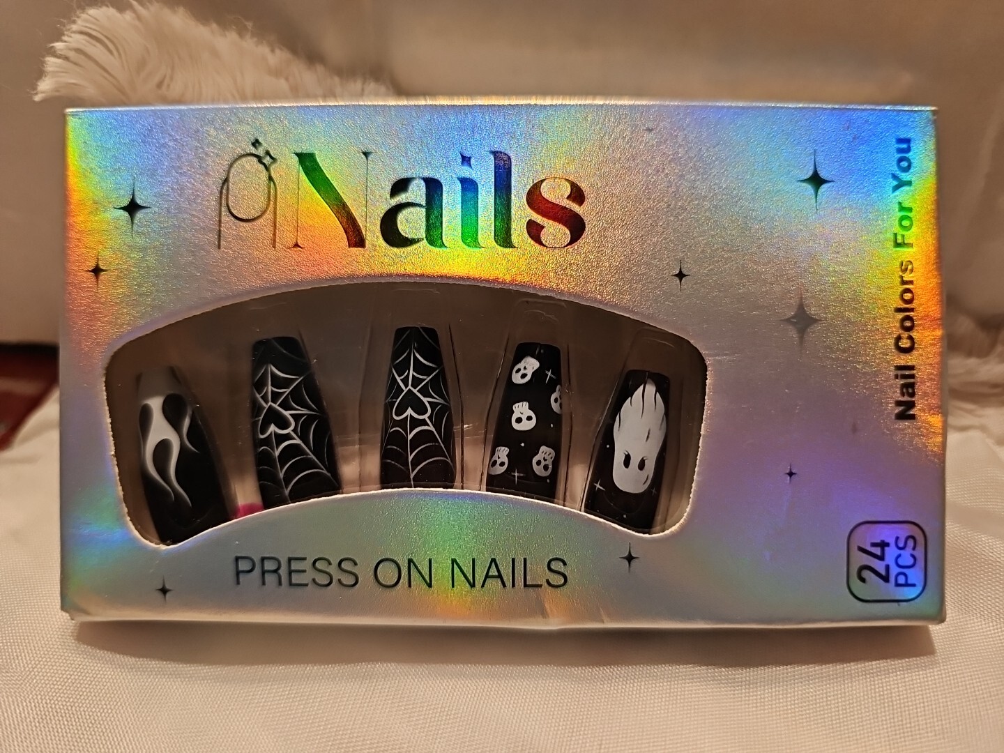 24 Pcs Halloween Nail Art Set with Tools – Middle Length Ballet Shaped Black…