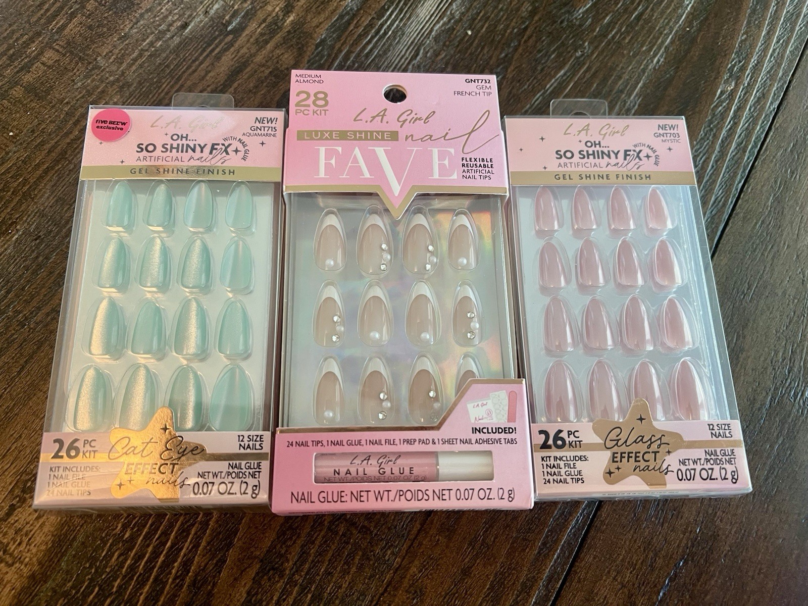 L.A. Girl Artificial Nails – Set Of 3 – French Tip, Mystic, Aquamarine – Almond