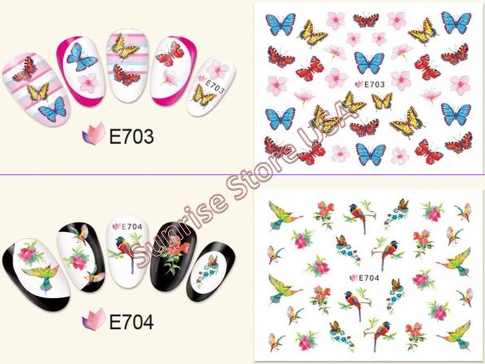 11 Designs 3D Nail Art Sticker Butterfly Birds Flower Vase Rose Insects Decals