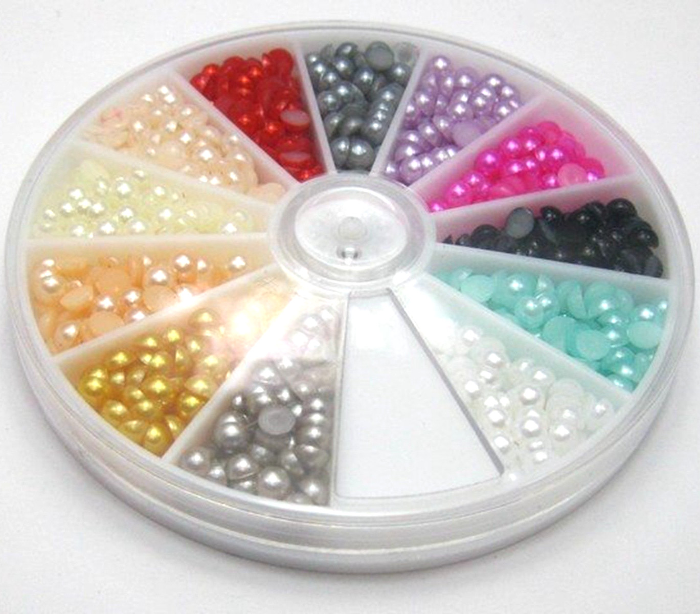 600 Mixed Colour Half Pearl Round Bead 4mm Flat Back Gem with Wheel 12 Colour