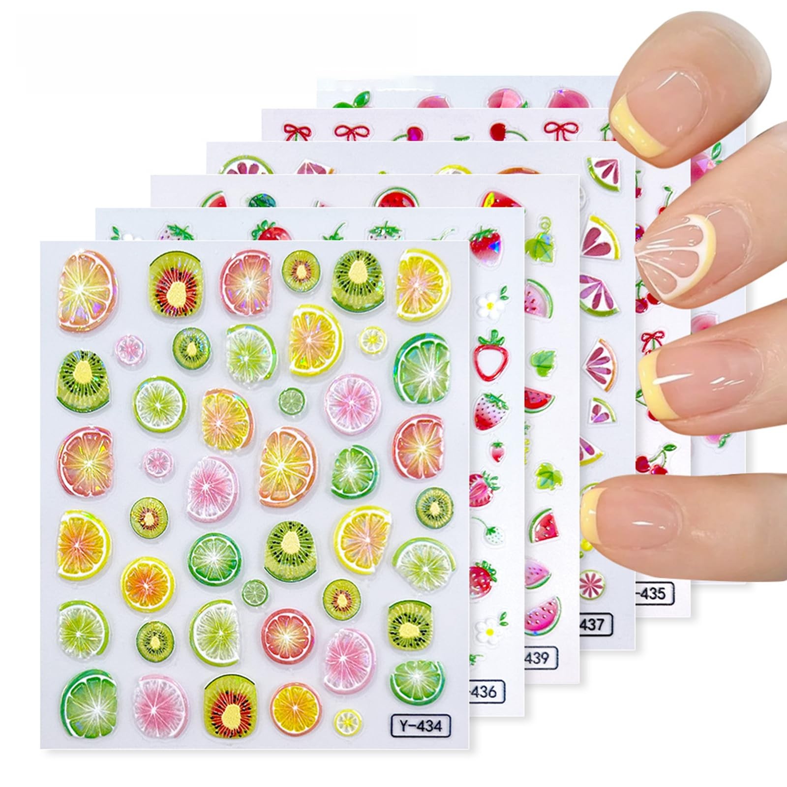 6Sheet 5D Embossed Lemonade Fresh Fruit Nail Stickers 3D -Adhesive Peach Wate…