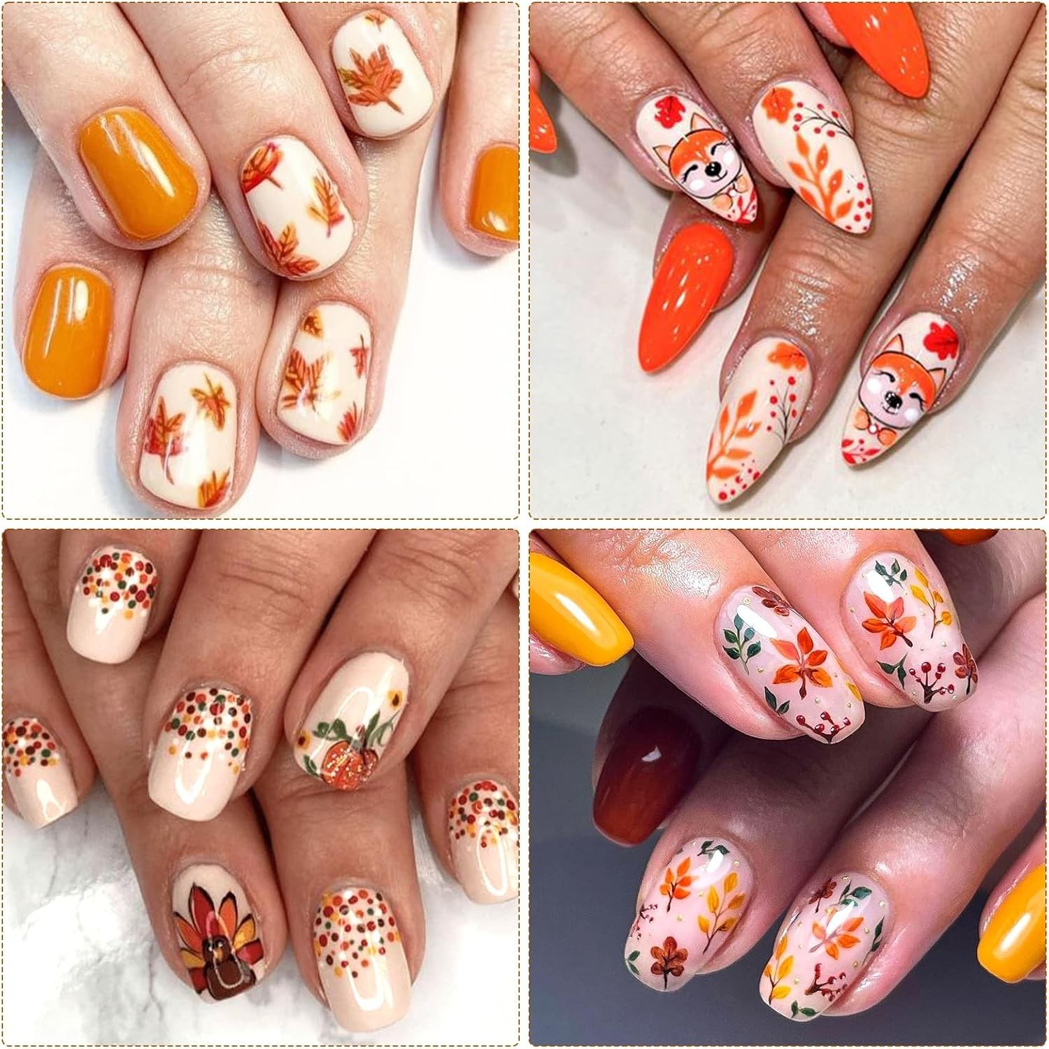Fall Nail Art Stickers, Thanksgiving Day Turkey Nail Decals, 3D Self-Adhesive…