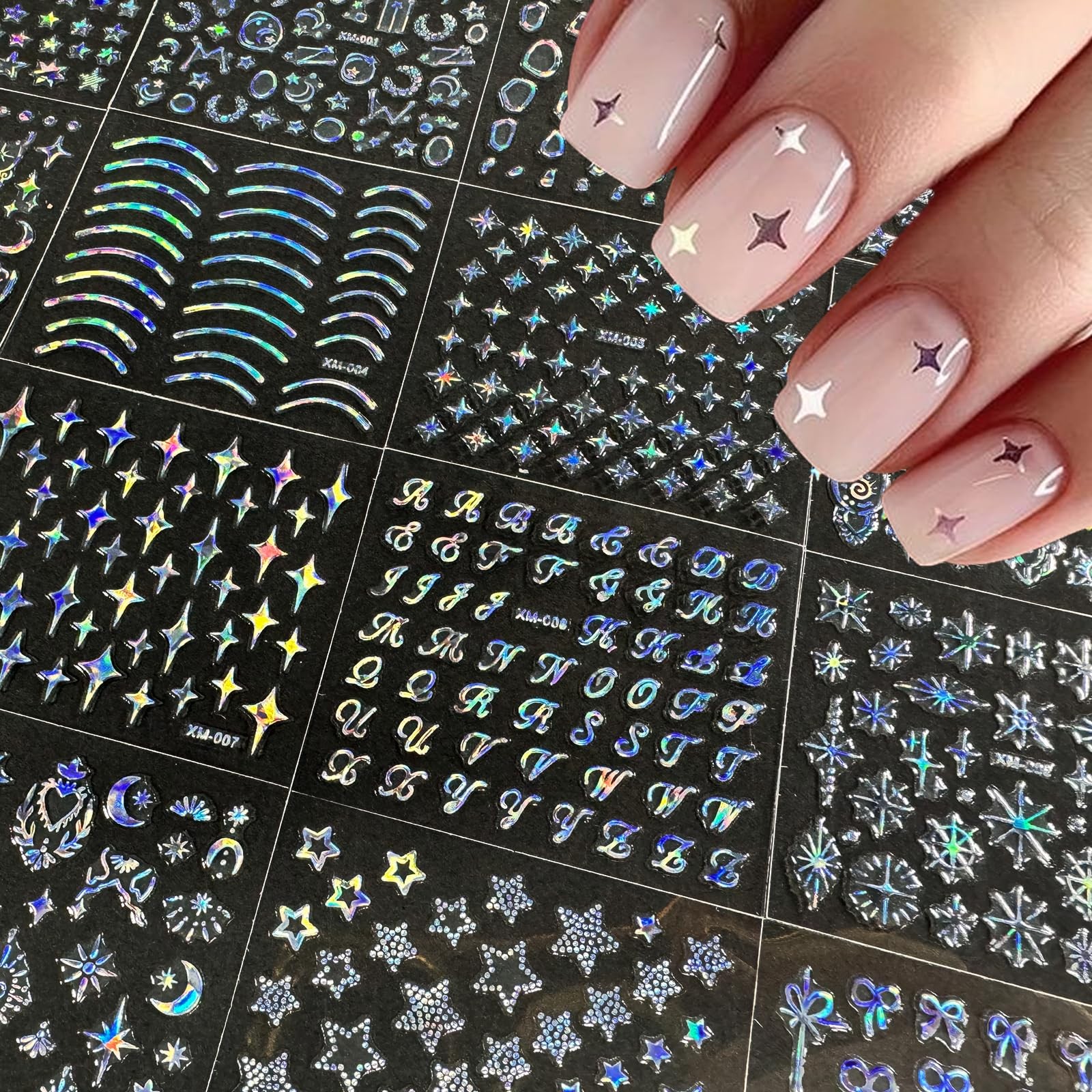 30 Sheets Star Nail Art Stickers Aurora Star Line 3D Adhesive Nail Stickers f…