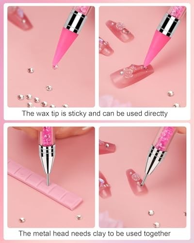 Rhinestone Picker Tool Set with Wax Heads and Tweezers, Pink
