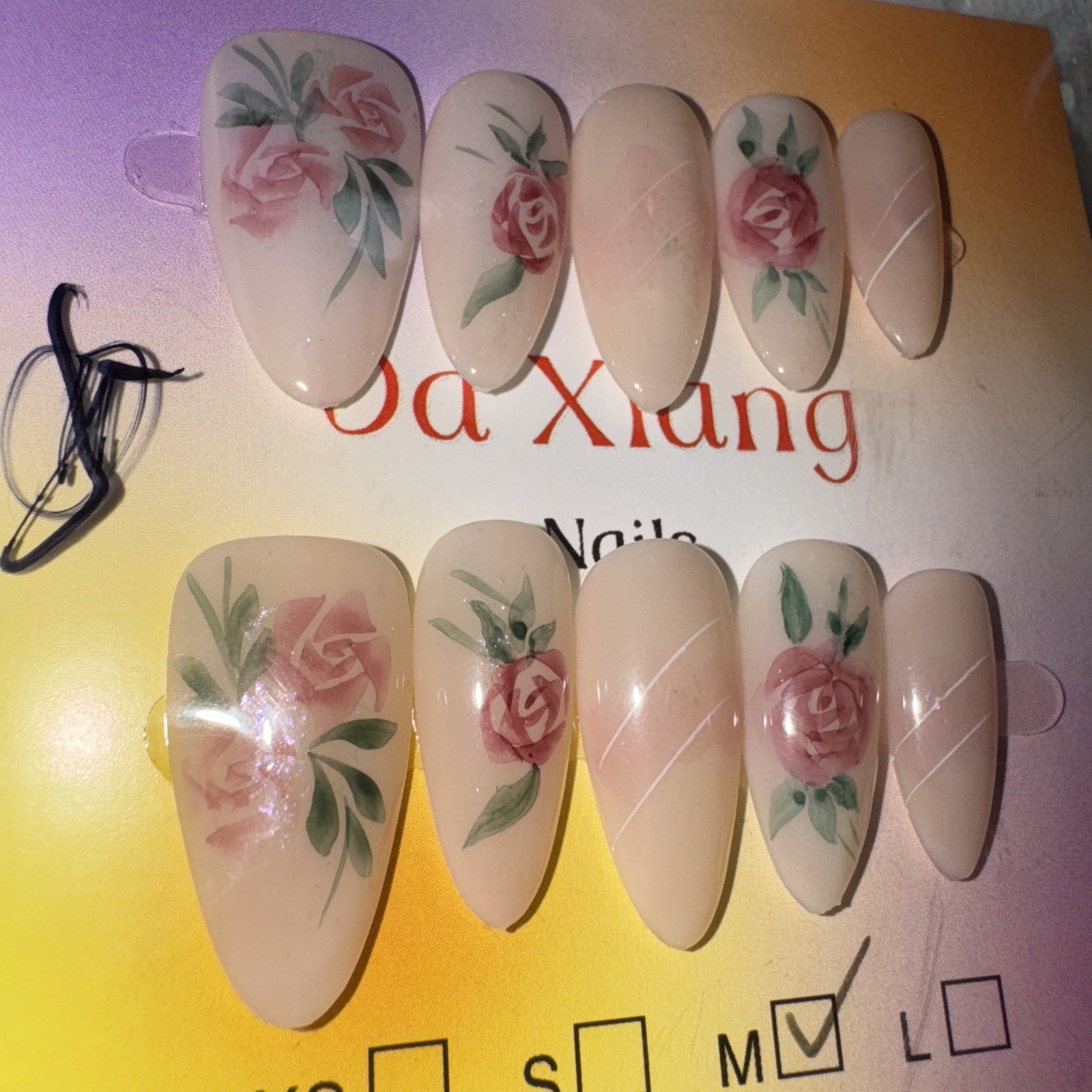 6 Packs Of 10pcs Almond Press On nails | 3D Flower Design | Size M | Reusable (5