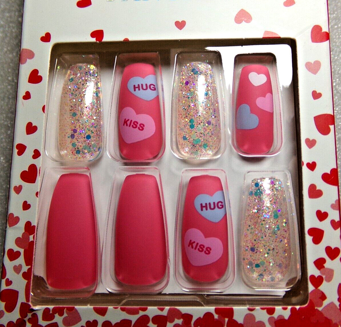 KISS Voguish Fantasy NAILS GLUE ON Matte Dark Pink LONG LENGTH, COFFIN