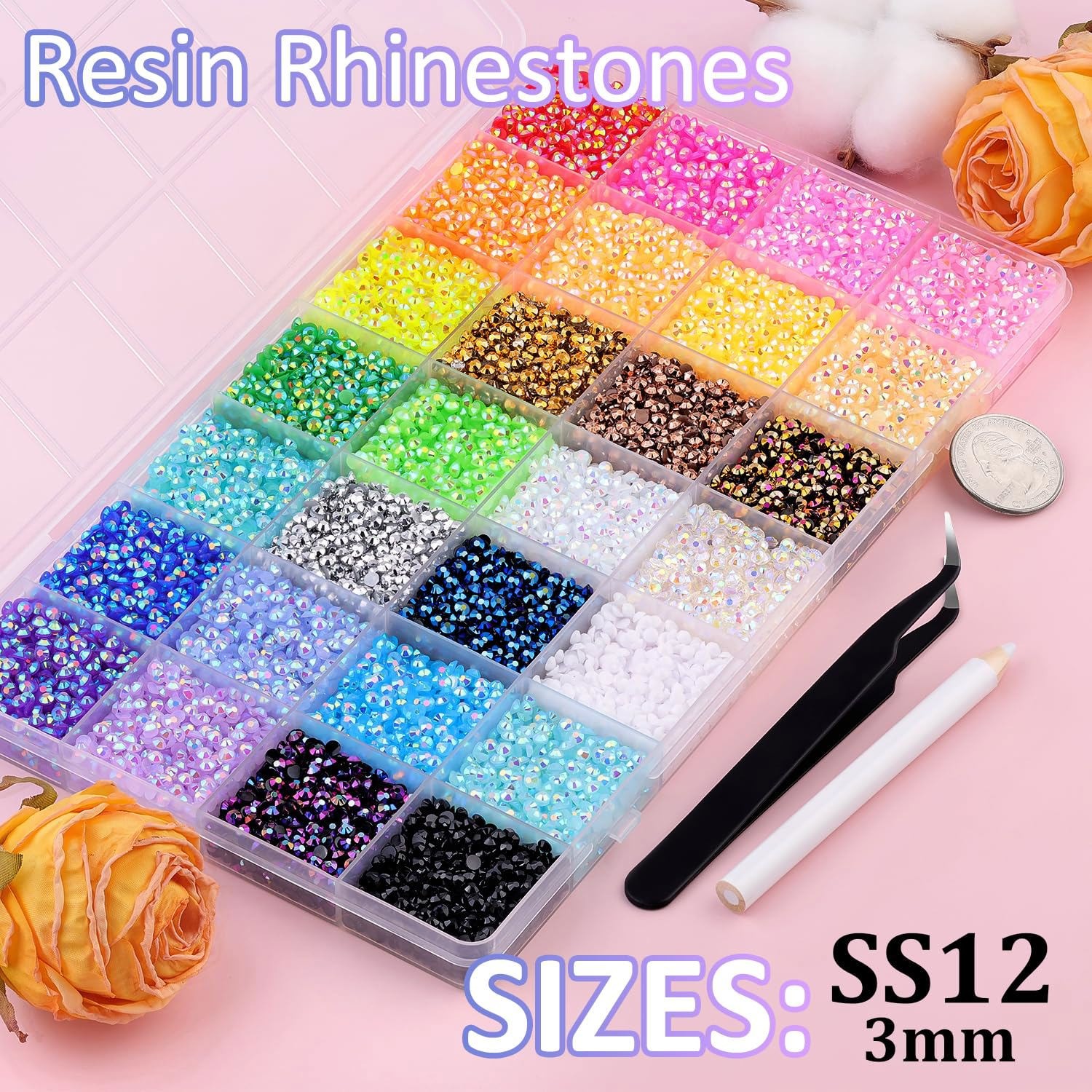 32000Pcs Resin Jelly Rhinestones for Bedazzling Kit 28 Colors 3mm Flatback Gems