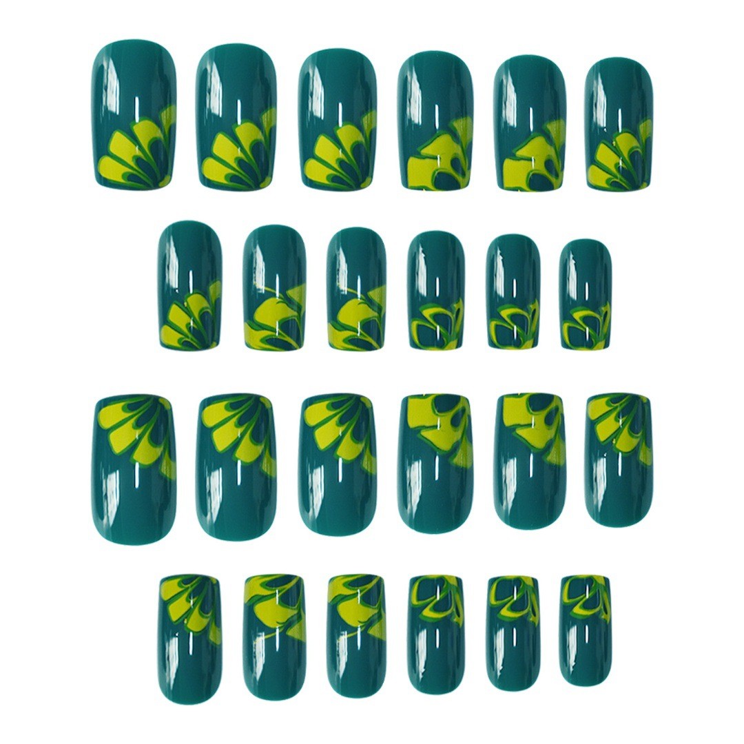Vintage Olive Green Floral Square Press On Nails INS Style Wholesale