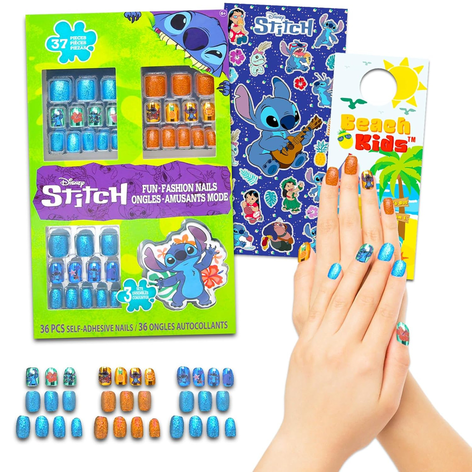 Stitch Nail Art Stickers Set with 36 Press-On Nails Kids Kids, Birthday