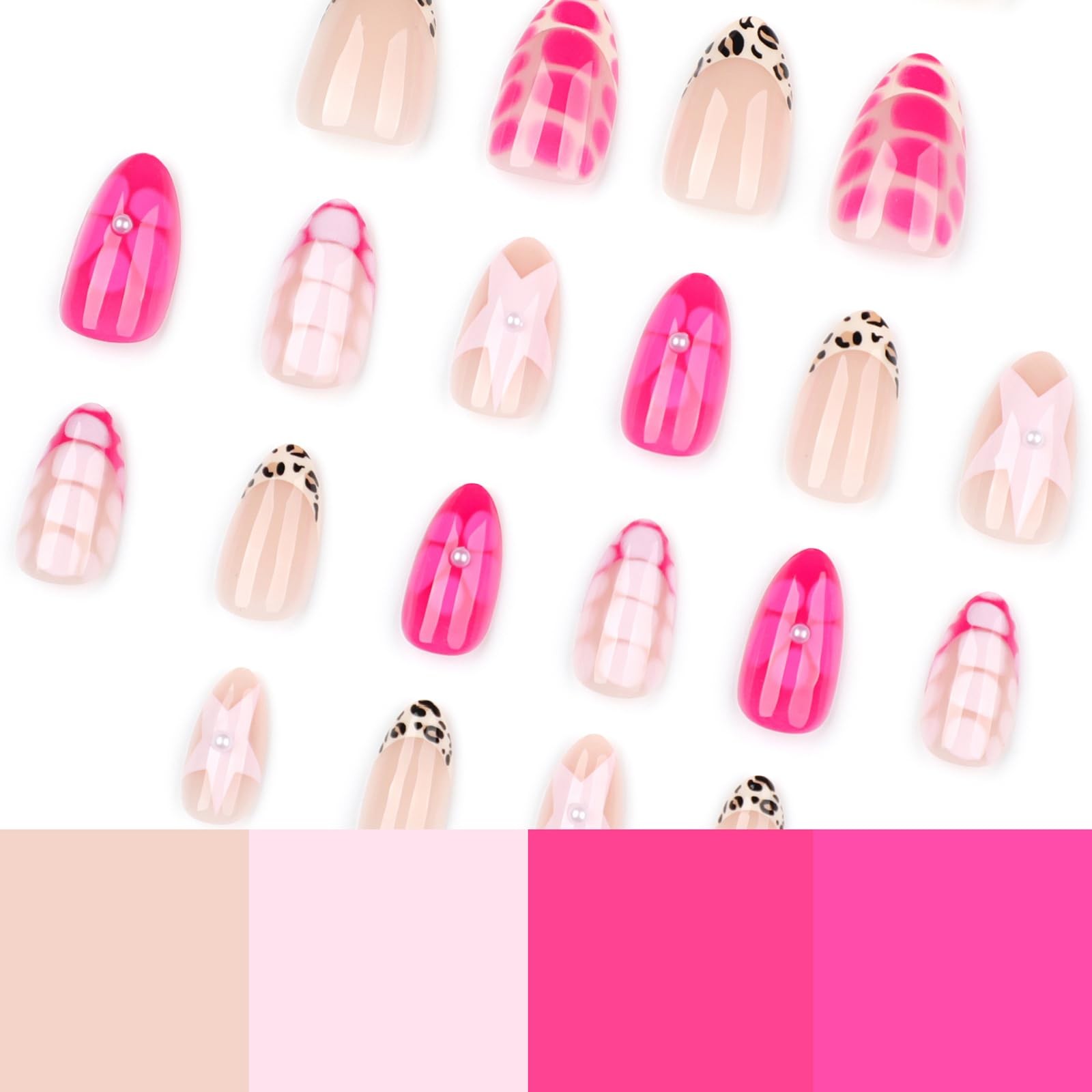 24Pcs Cute Almond Press on Nails Short Fake with Flower Star Style 8