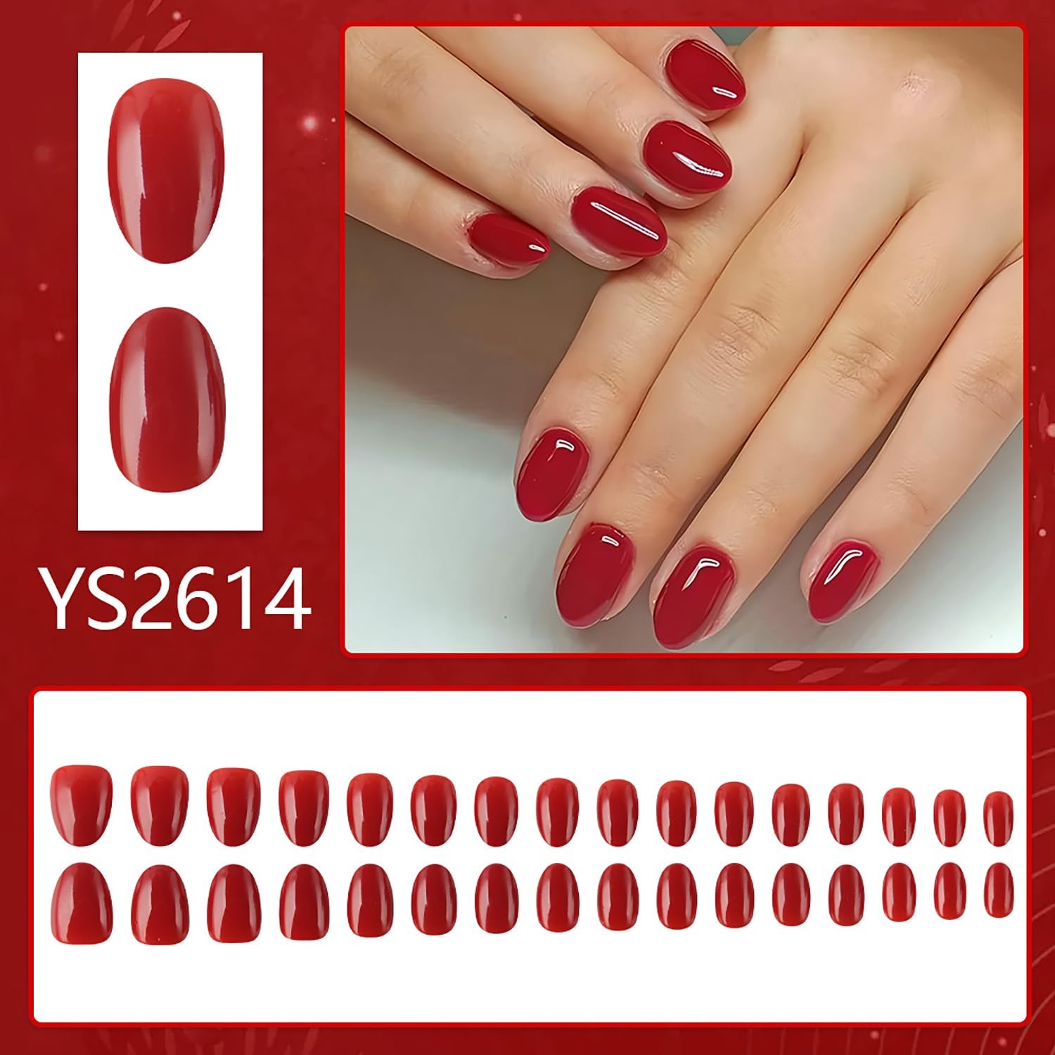 32Pcs Red Press on Nails Short Almond Fake Nails Solid Color Acrylic Nails Gl…