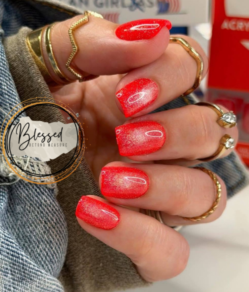 Red Aspen Press On Nails-Dazzling Daja-Short Squoval Acrylic Red