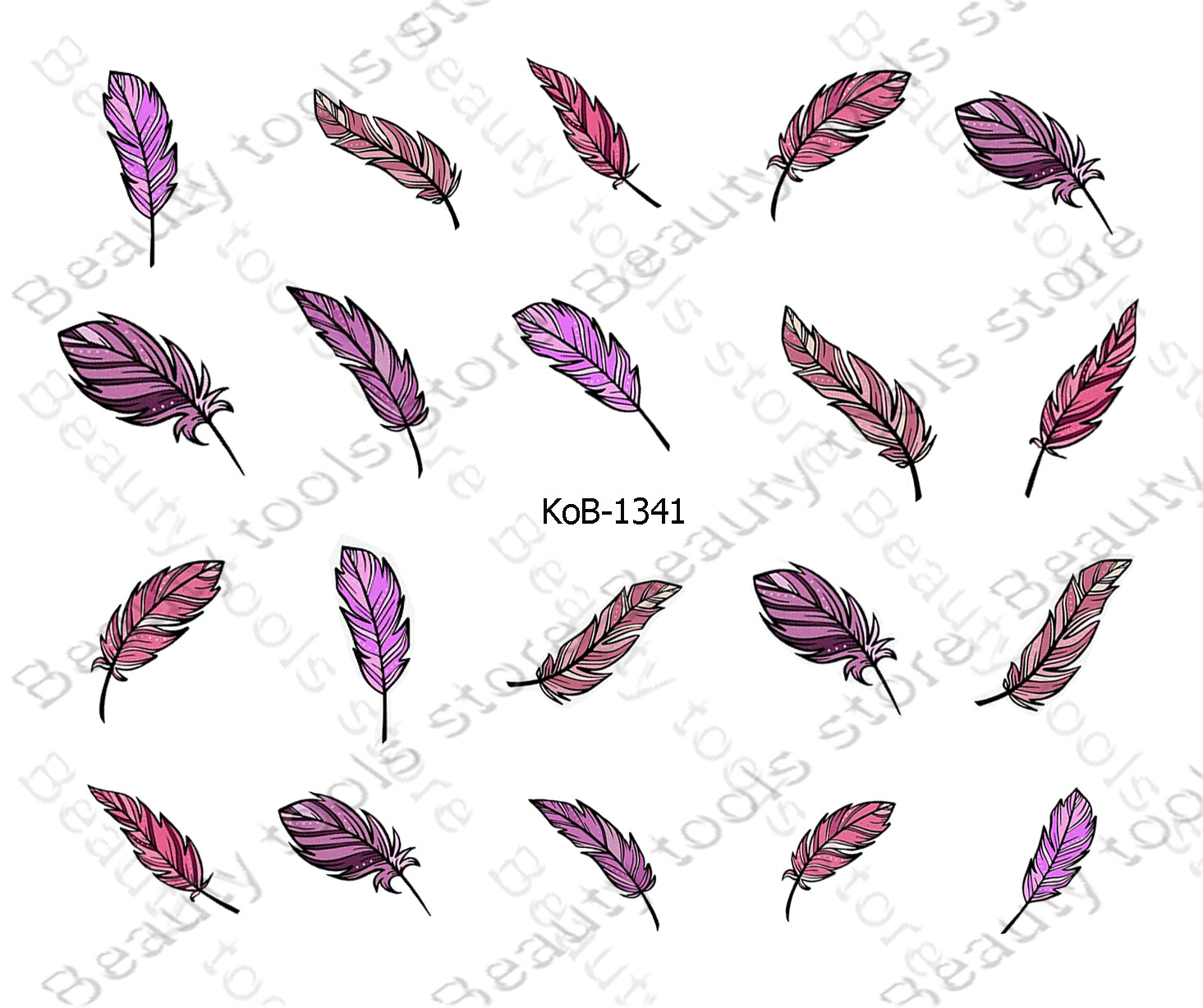 Nail Art Water Transfer Stickers beautiful purple red pink feathers KoB-1341