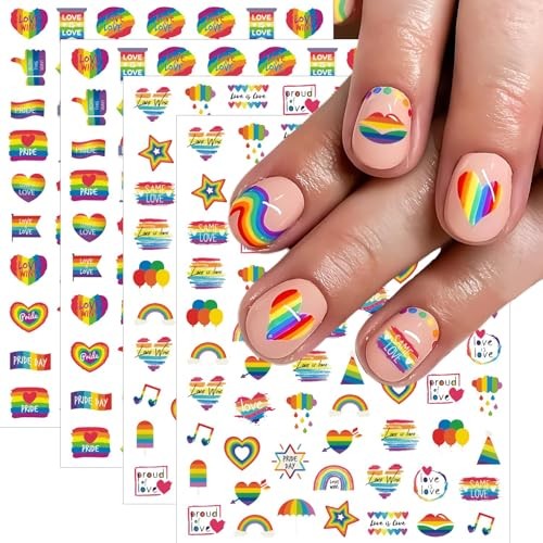 4 Sheets Pride Nail Art Stickers for Women & Man LGBTQ+ Rainbow Nail Art Decals