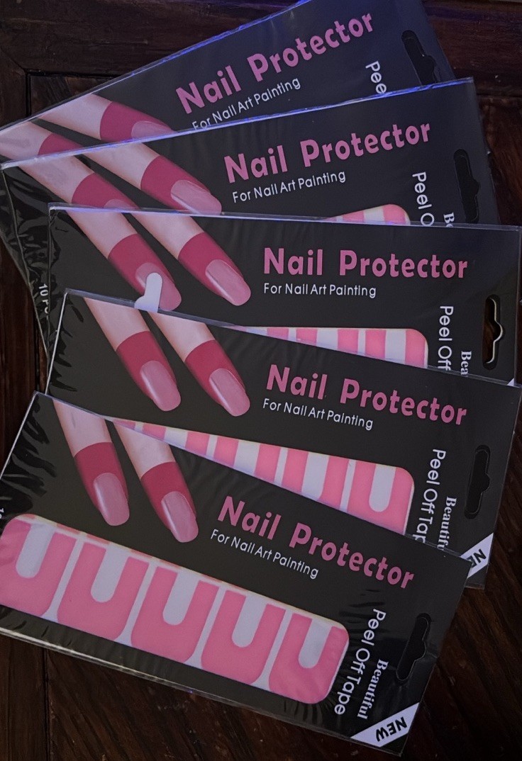 Finger Nail Protector Tape For Nail Polish Painting Peel Off Tape Pink 5 Packs