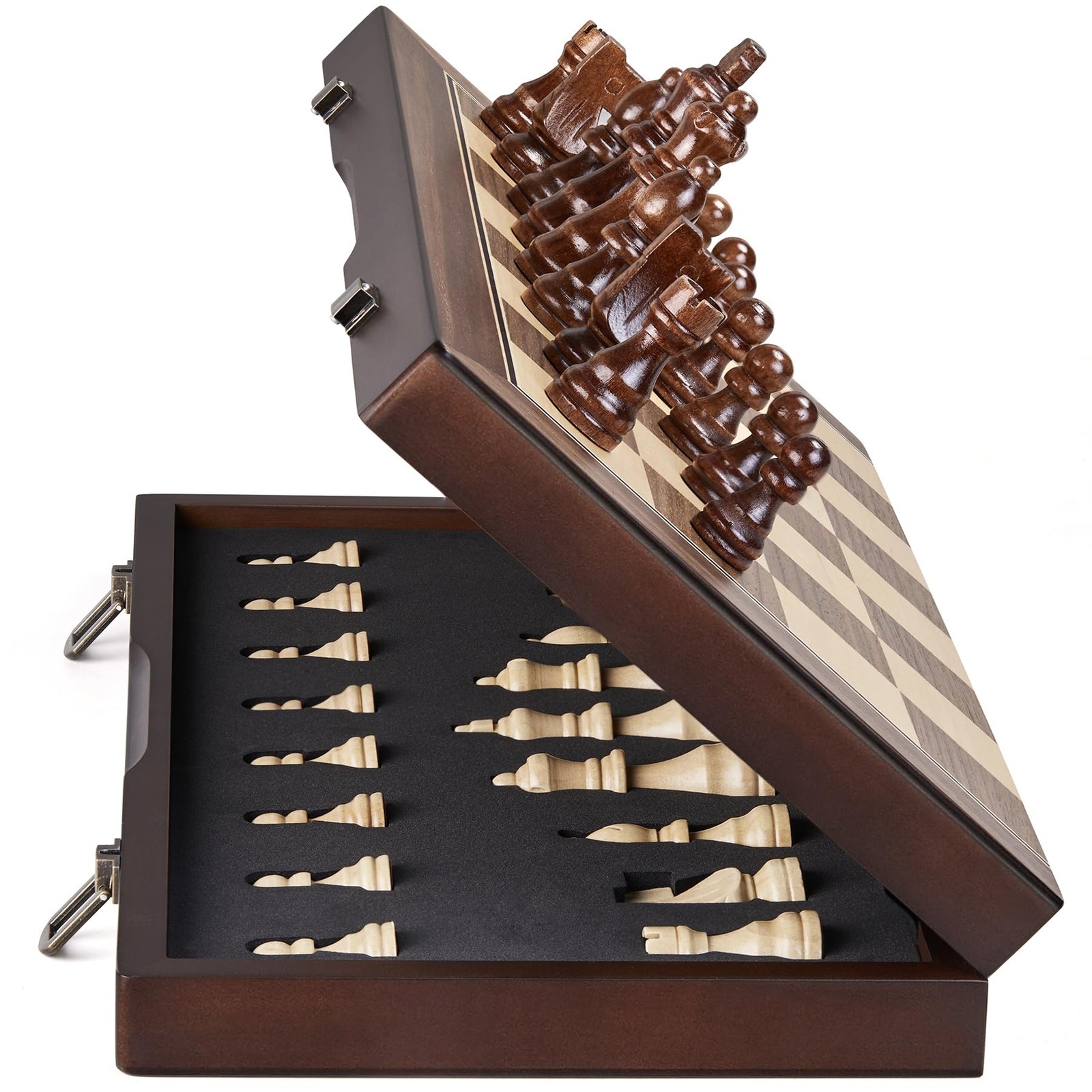 AMEROUS 15” Magnetic Wooden Chess Set for 15 x 15 x 1 inches, Walnut, Maple