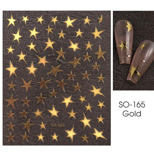 7 Sheets Star Nail Stickers Decals Gold Silver White Black Star Nail Style-d