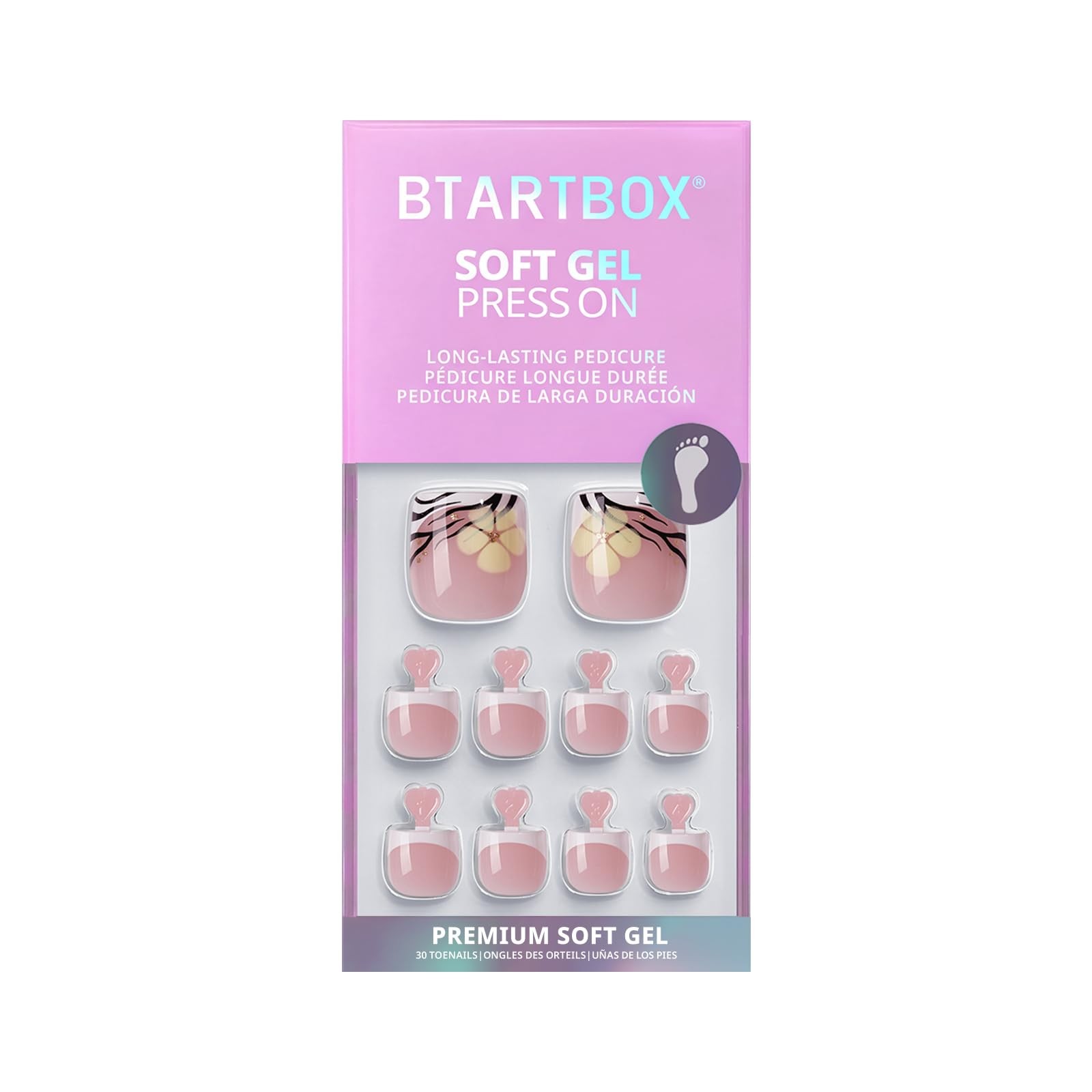 BTArtbox Press On Toenails Short – Isle Plumeria Pedi, Easy-to-Apply Flower F…