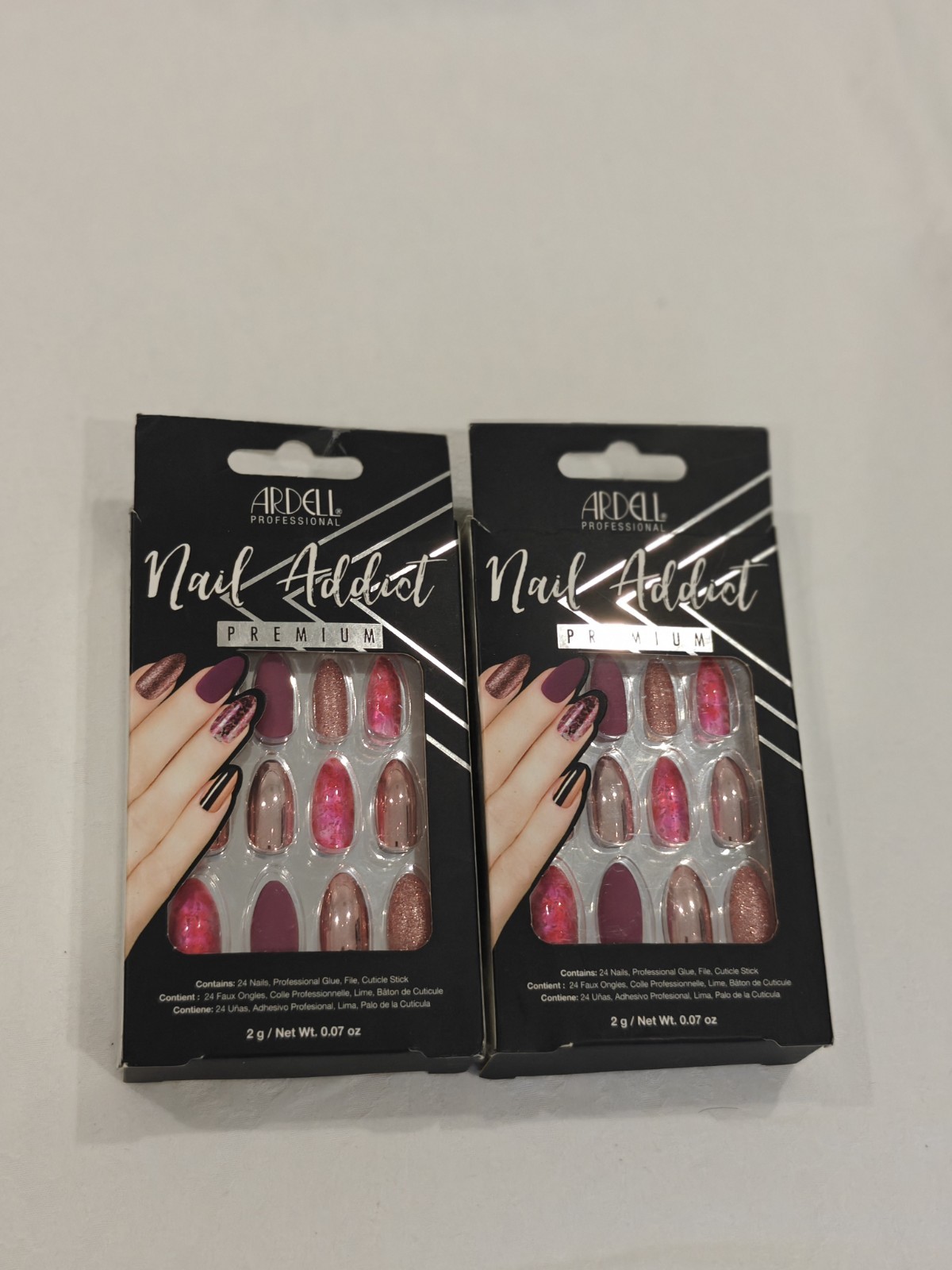 2 Ardell Nail Addict Premium Chrome Pink Foil & Sparkle Burgundy Matte & Marble