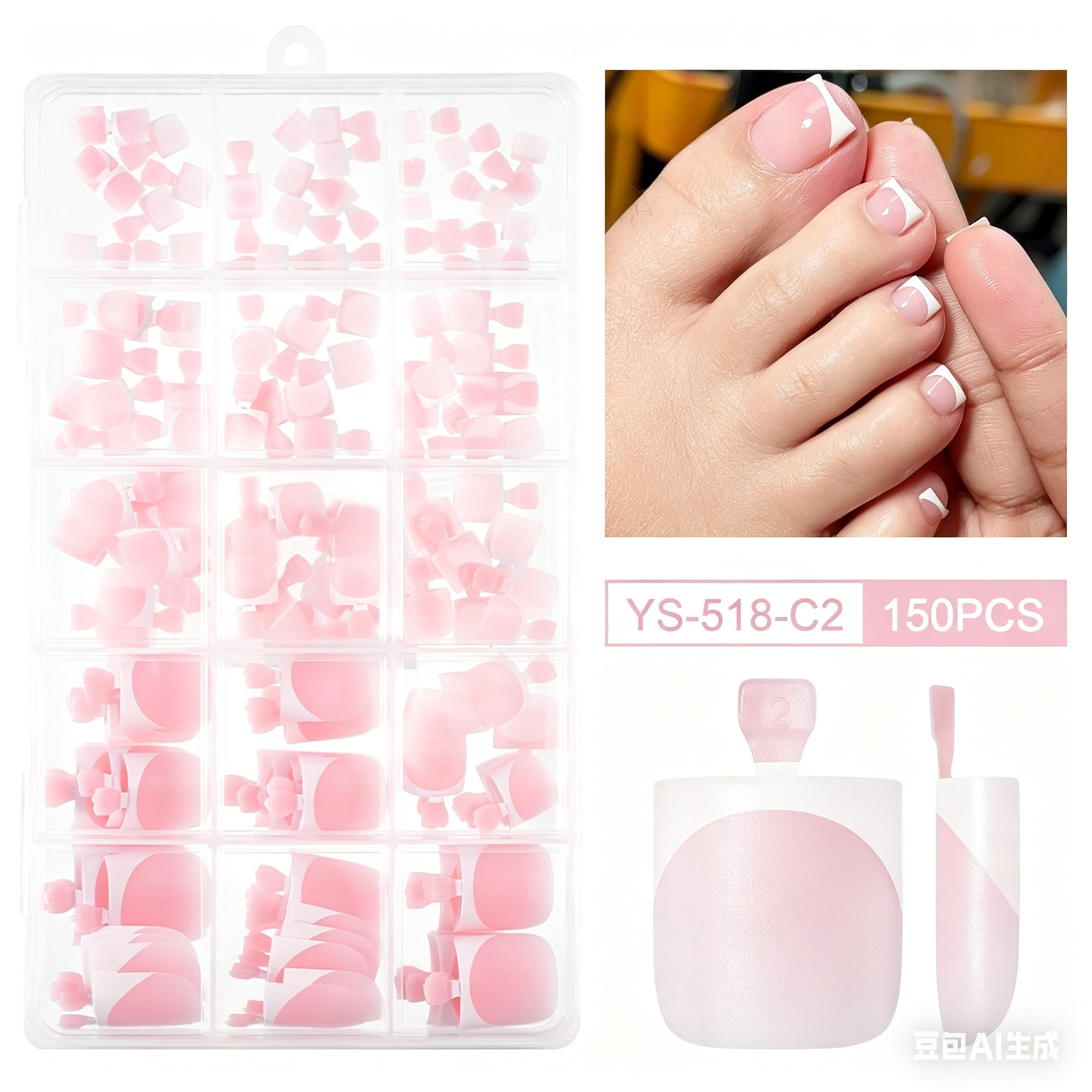 150pcs Square Pre-Designed Toe Nail Press Ons French Tips Toe Press On Nails US