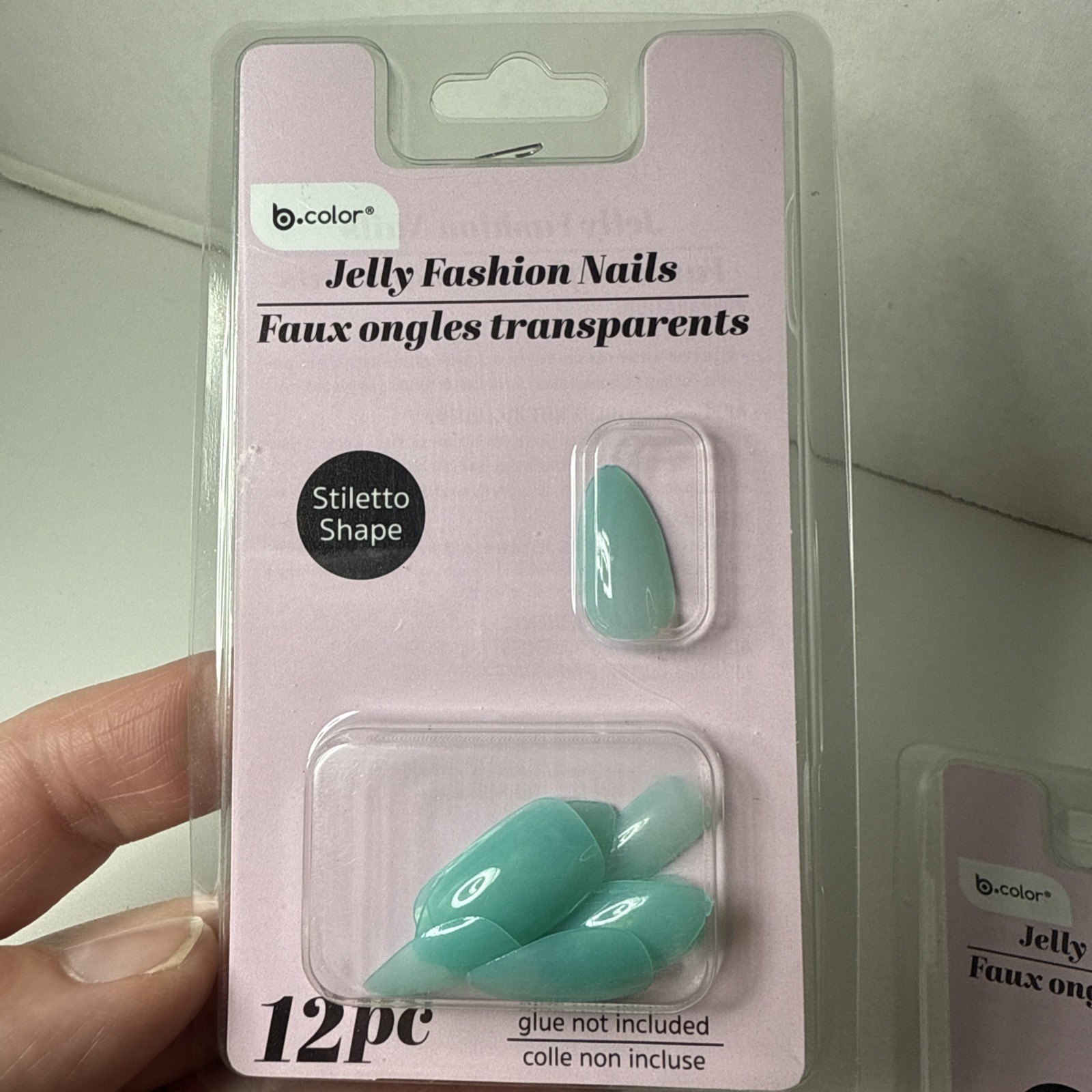 4 Matching Sets Jelly Nail Tips 12 Piece Each – Stiletto Pointed Teal Turquoise