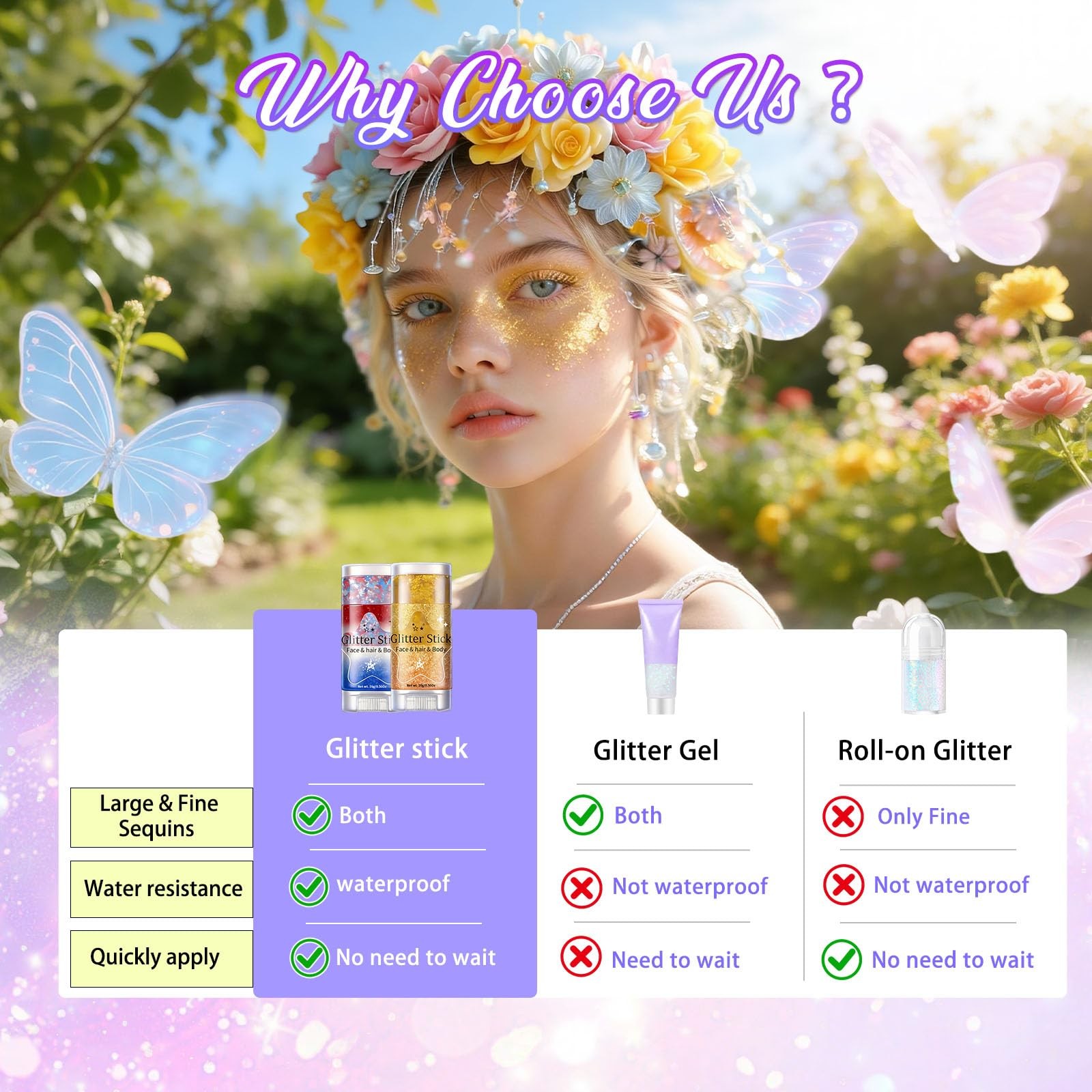 Body Glitter Stick 6 Pack Red White and Blue Face & Hair Glitter with Chunky…