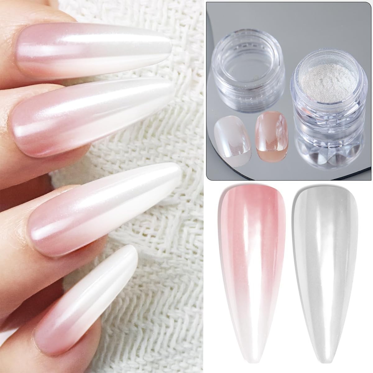 Aurora Rainbow Chrome Nail Powder Set with Pearlescent Mirror Effects & Brushes