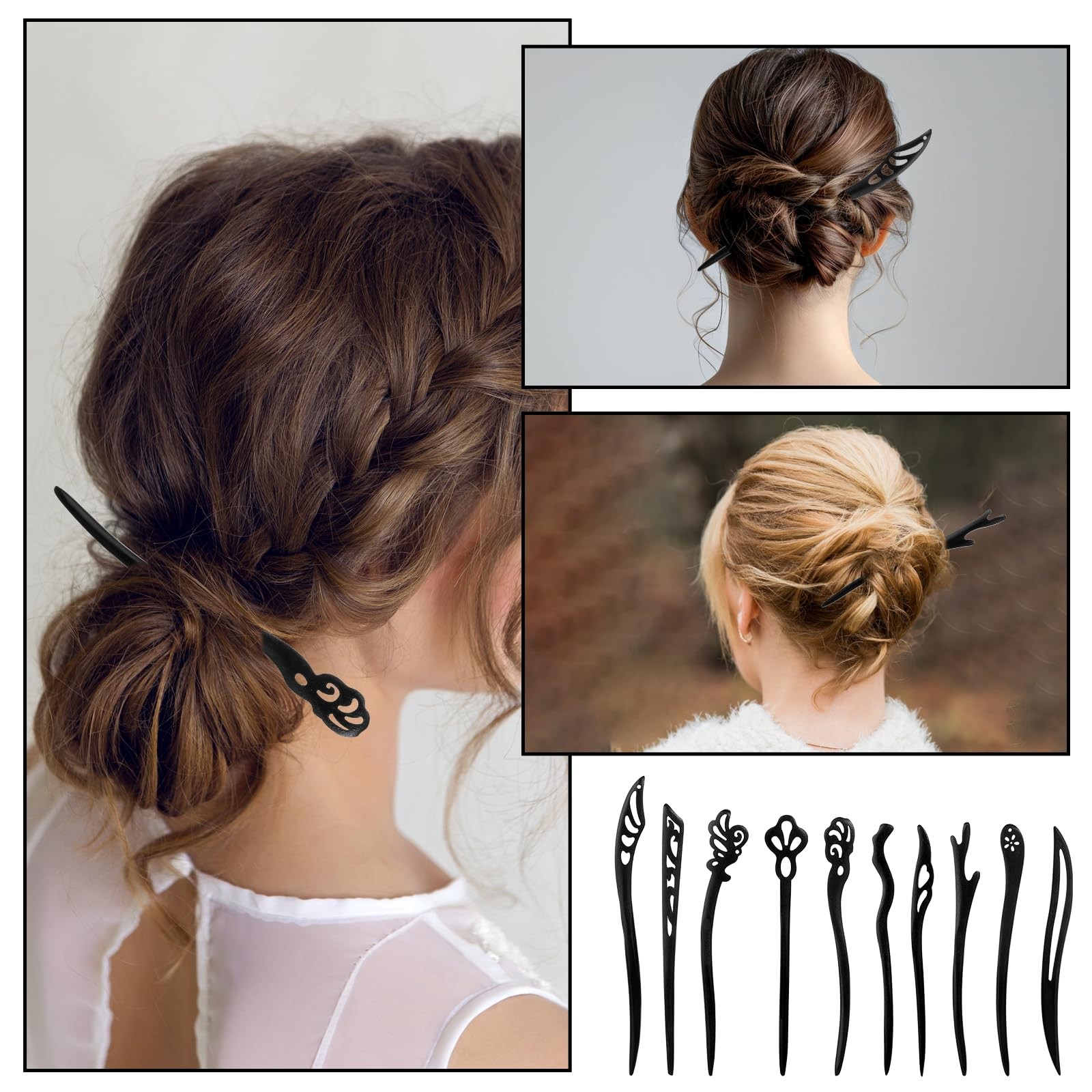 JIYIN 10 Pcs Wooden Hair Sticks, Chinese 1 Count (Pack of 10), Style1