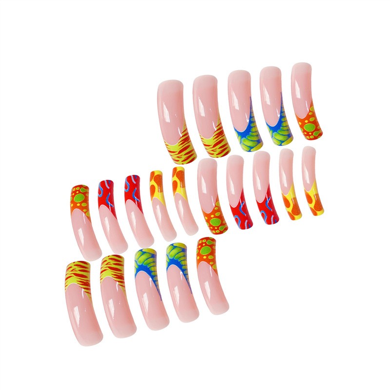 Y2K Pink Green Blue Yellow Fluid Lines Press On Nails Wholesale
