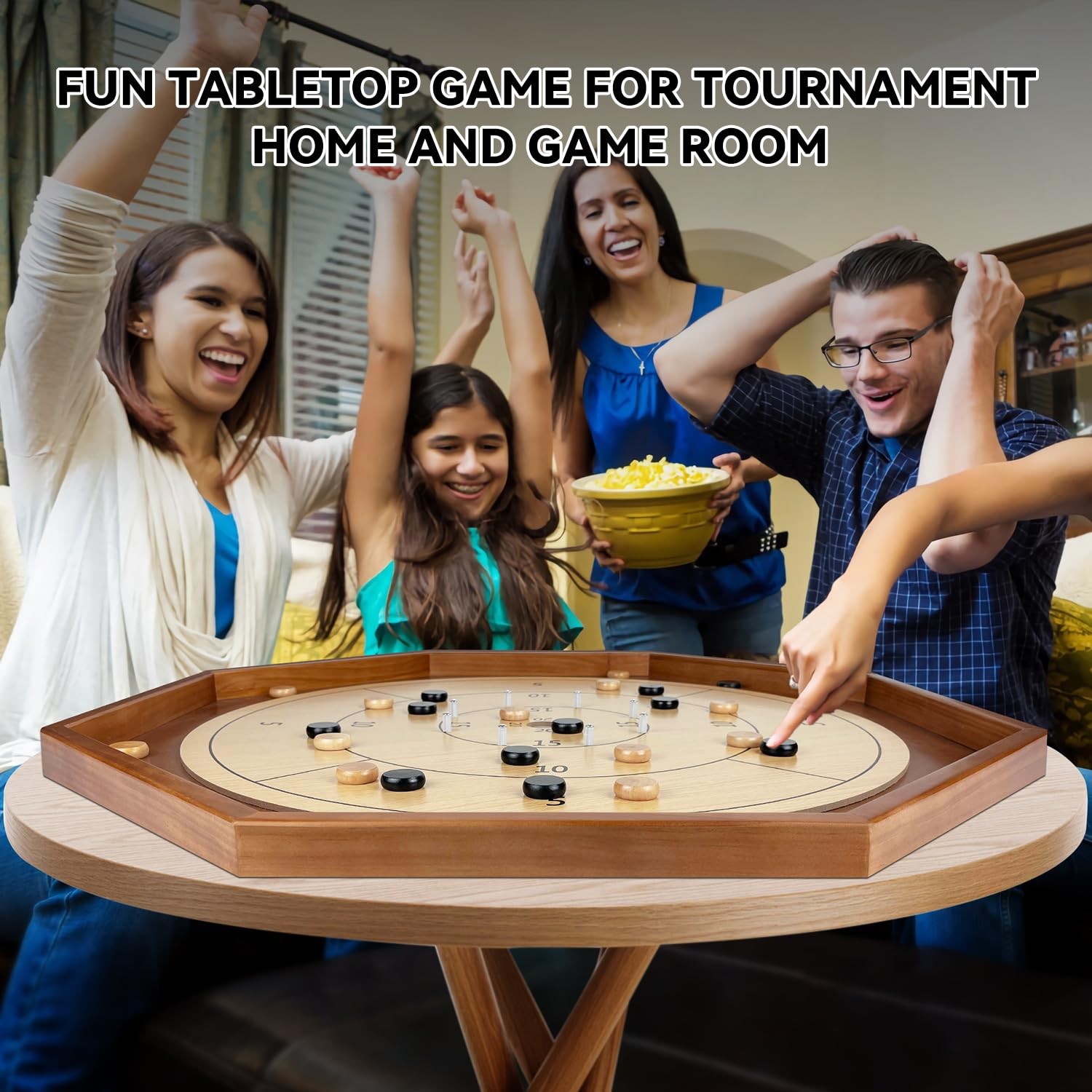 30 Inch Tournament Crokinole Board Game, 2 in 1 30 inches, Yellow