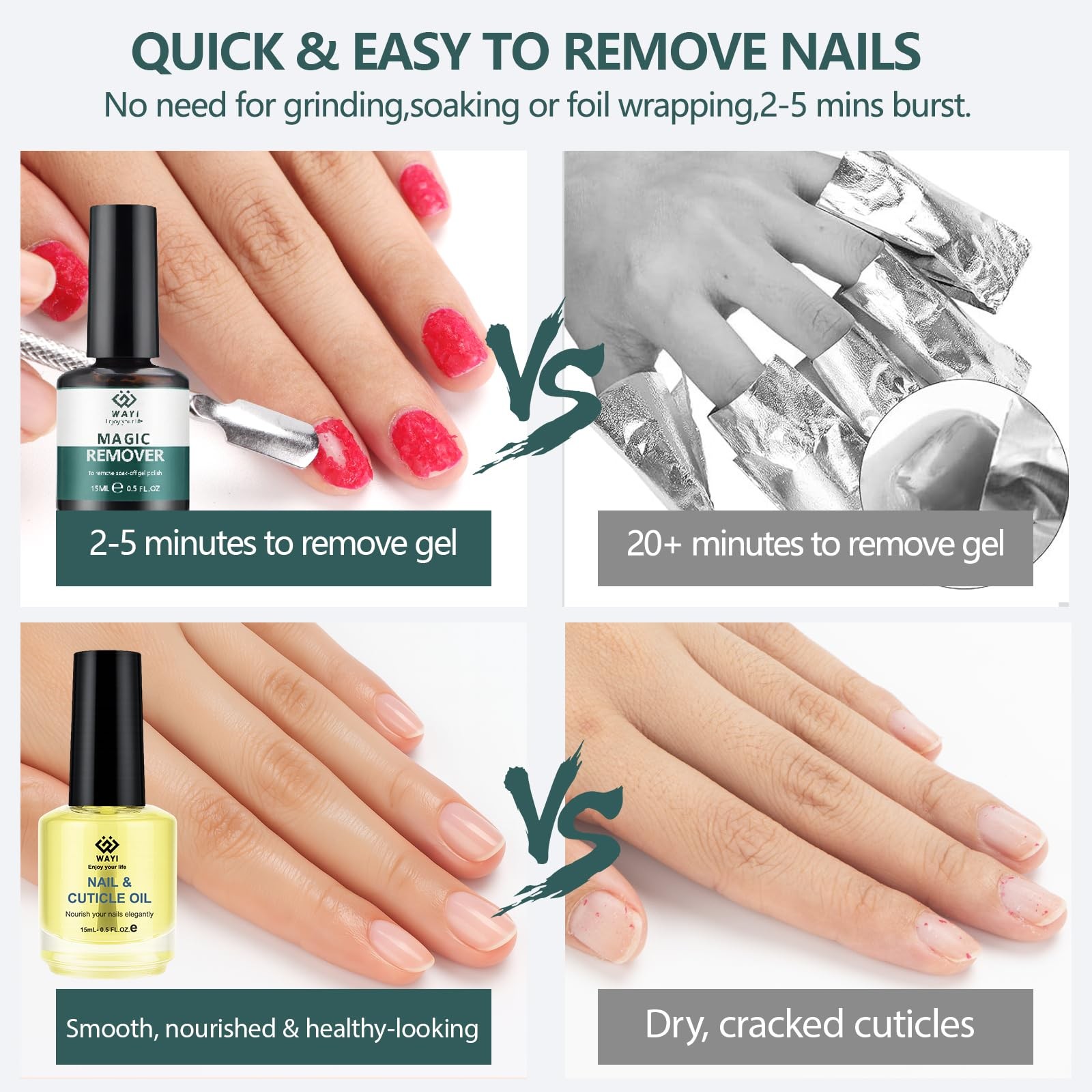 15ml Remover + Cuticle Oil with Nail Tool Set, GEL NAIL REMOVER & CUTICLE OIL