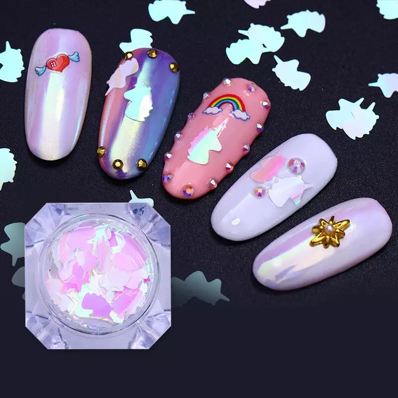 3pcs Aurora Powder and Unicorn Sequins AB Colour Nail Art Glitter Decoration Set