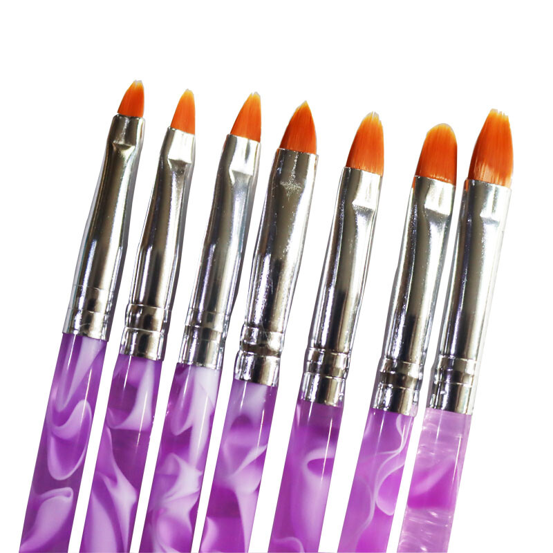 1 Set 7-piece Acrylic Round Head Phototherapy Pen w/ Nylon Hair Brush For Nail