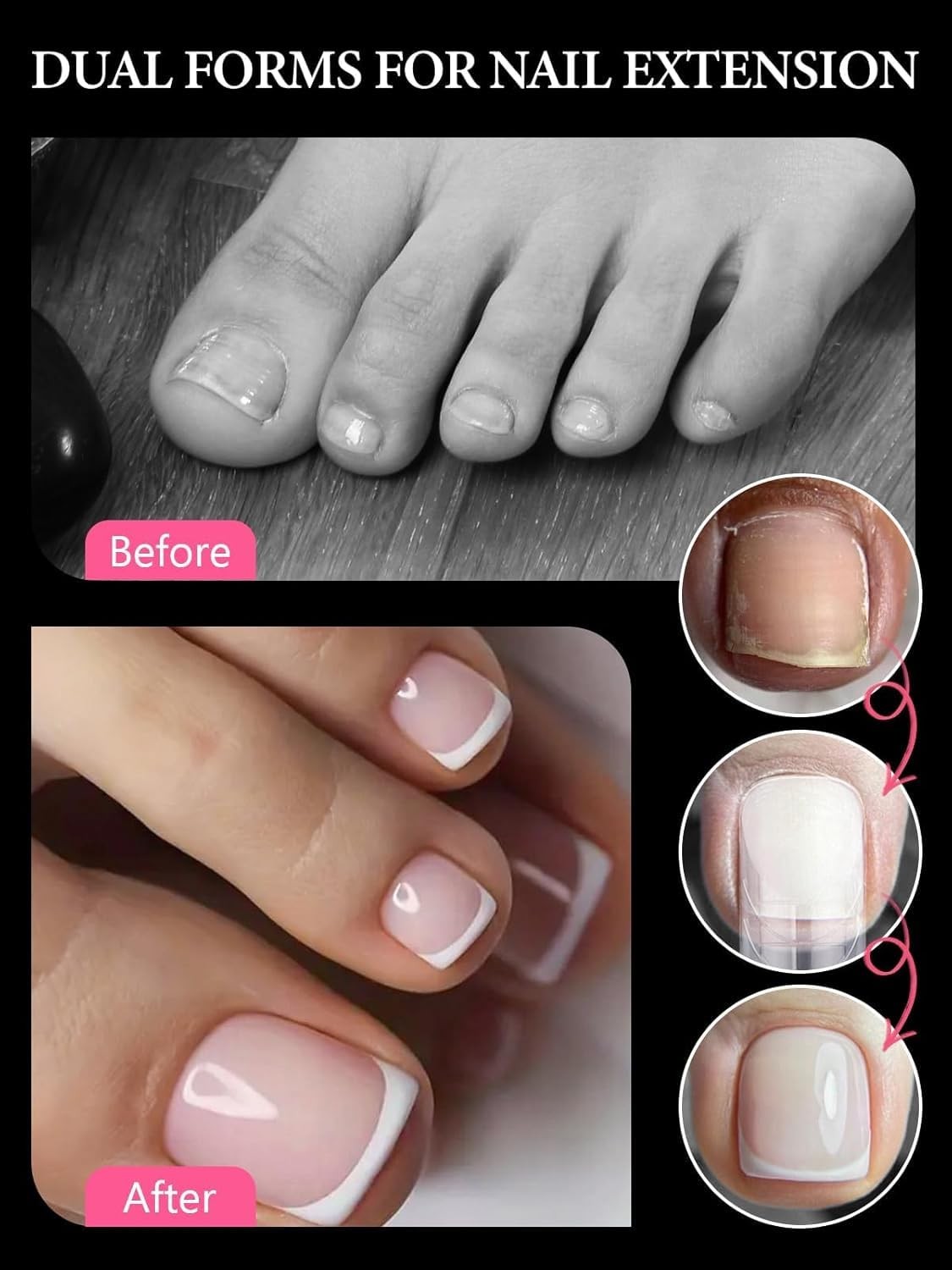 EBANKU 120Pcs Poly Nail Forms for Toes, Long Square Dual Forms