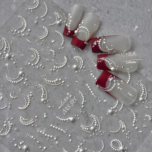 5D Embossed White Pearl Nail Stickers for Nail Art French Tip Nail White Line