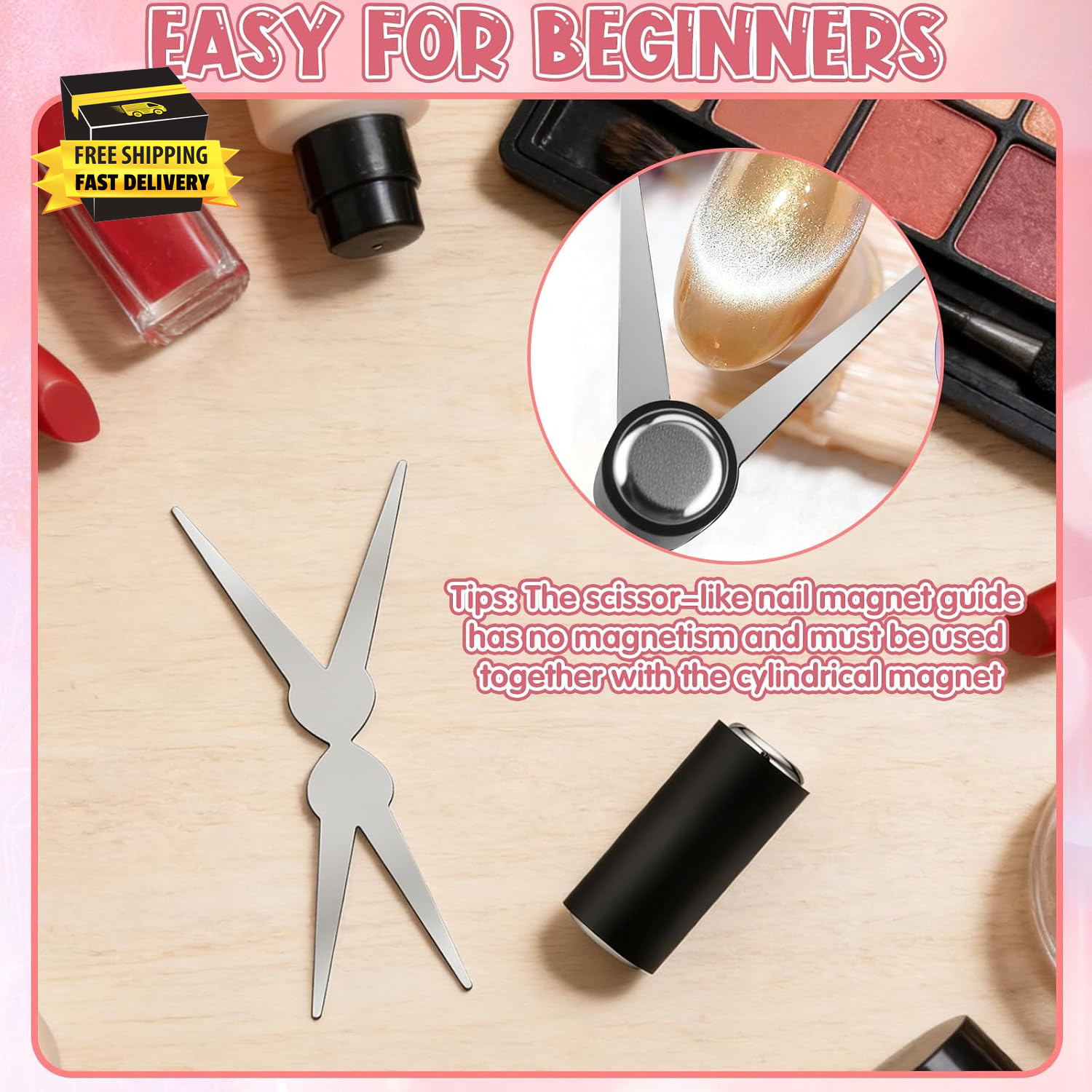 3Pcs Cat Eye Magnet for Nails – 3-In-1 Nail Art Magnet Kit with Scissor & Cylind