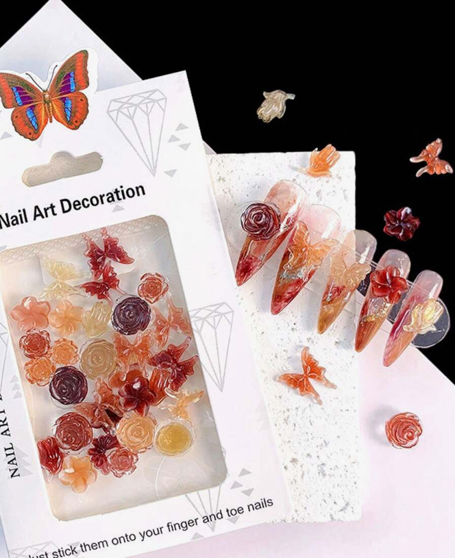 20Pcs Nail Art Charms Jewelry Resin Rose Flower Butterfly Bowknot Flatback NS52