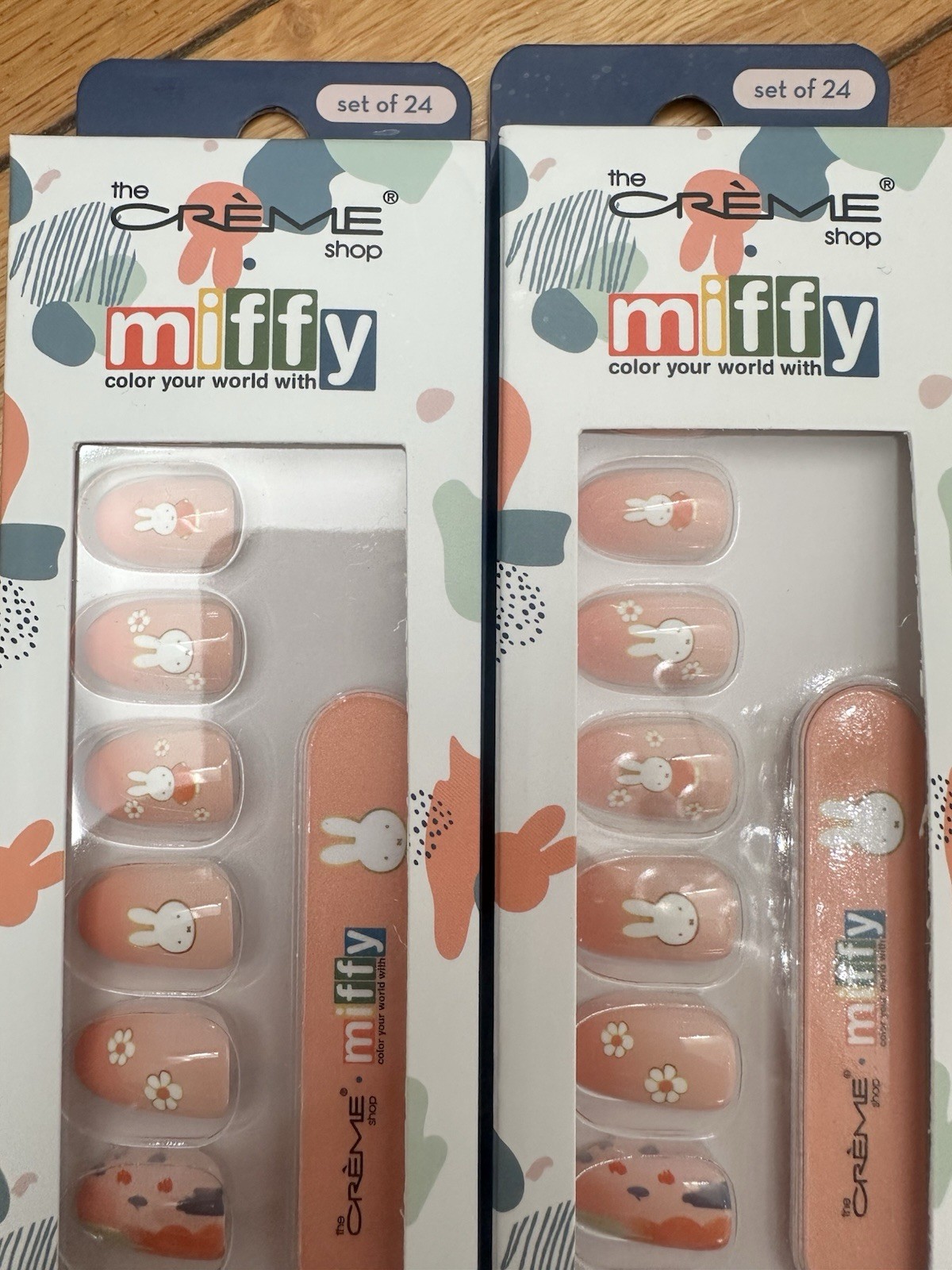 Lot of 2 The Crème Shop Miffy Peach Aura Press On Nails Set of 24 New Sealed