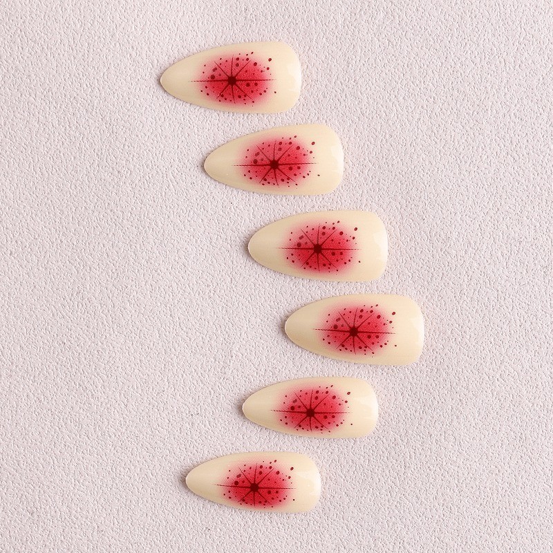 48 Pcs of Pink and White Painted Abstract Pattern Fake Nails – Removable Nails