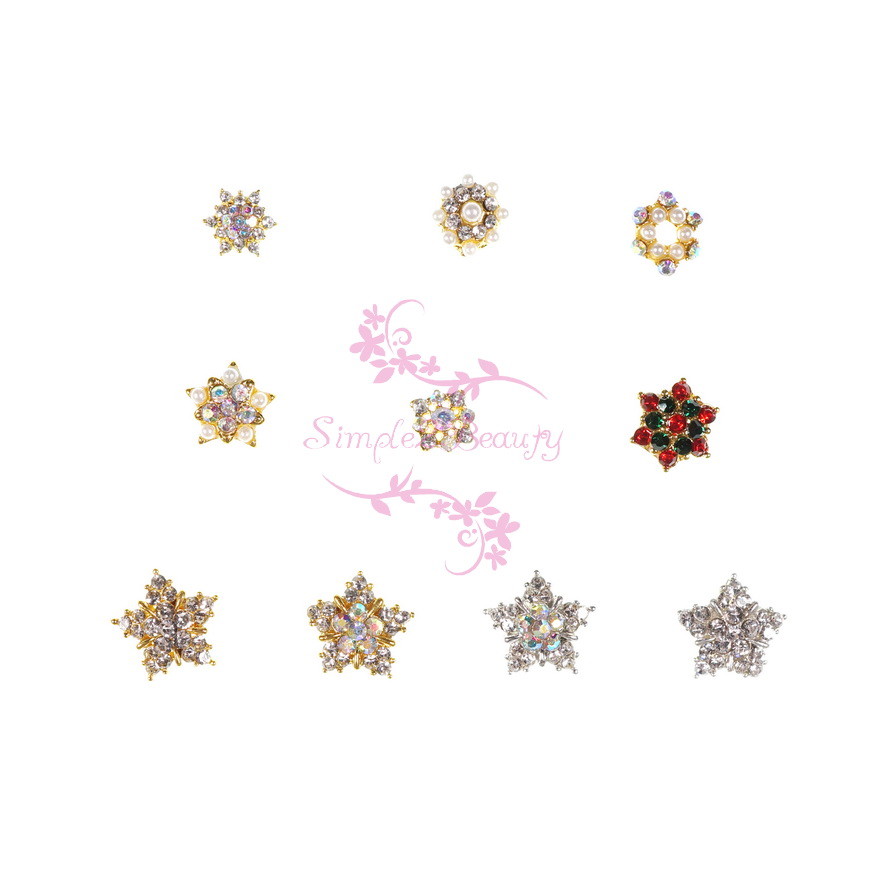 20 Nail Art Jewelry Snowflake Crystal Rhinestones Xmas Alloy Charms 3D DIY Decor