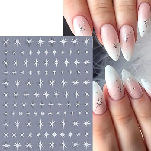 6 Sheets Shiny Star Nail Stickers for Nail Art 3D Glitter Gold diamond star