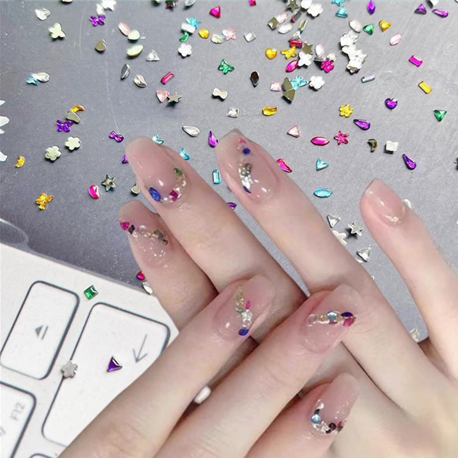 2000 Pcs Mini Rhinestones Nail Art Charms Stars Hearts Flowers Colorful