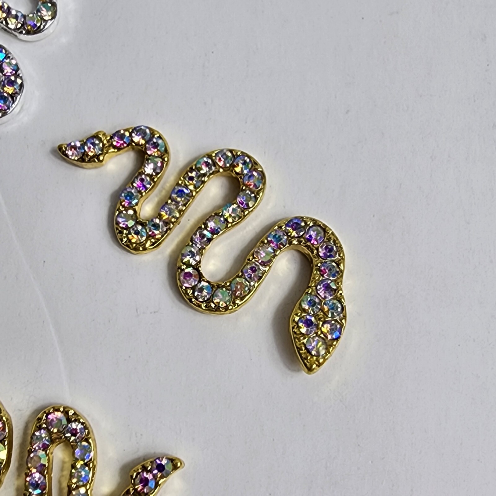24 3D Metal Snake Nail Art Charms Gold Silver Black Snake Rhinestone Gems Decor
