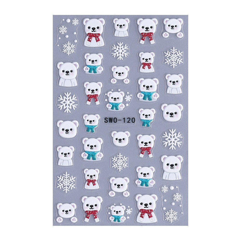 3Pcs Christmas Snowflakes Santa Bear Nail Art Sticker Decal Self Adhesive NS53