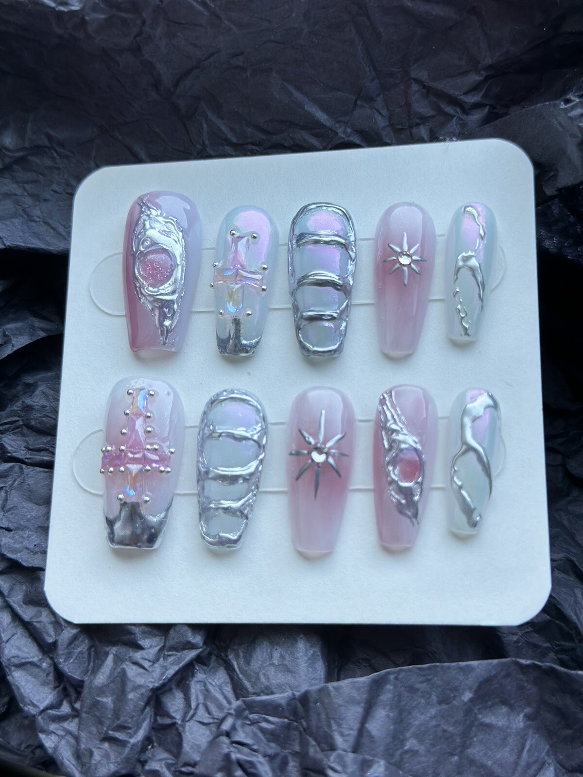 CUSTOM Handmade press on Gel nails long coffin Y2k Style Nails Set Size:S