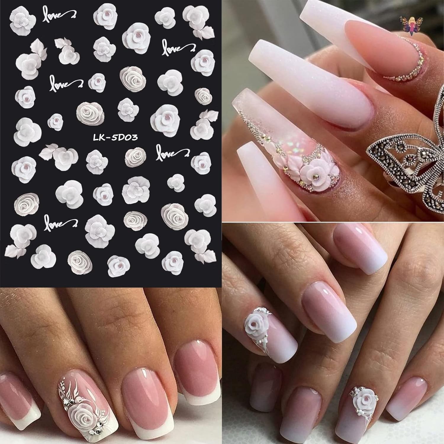 SEMATA Peach Blossoms Nail Stickers Colorful-09