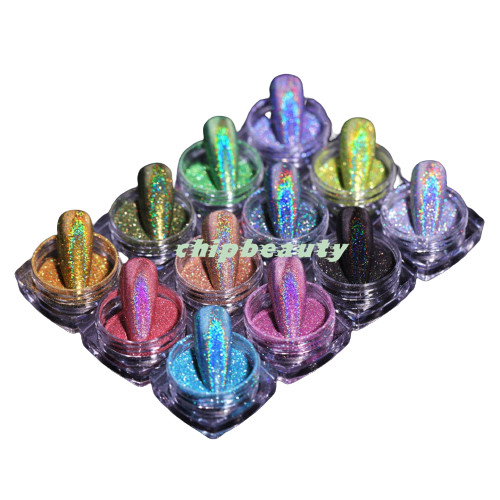 12 Colors Nail Glitter Shimmer Holographic Pigment Laser Nail Art Design