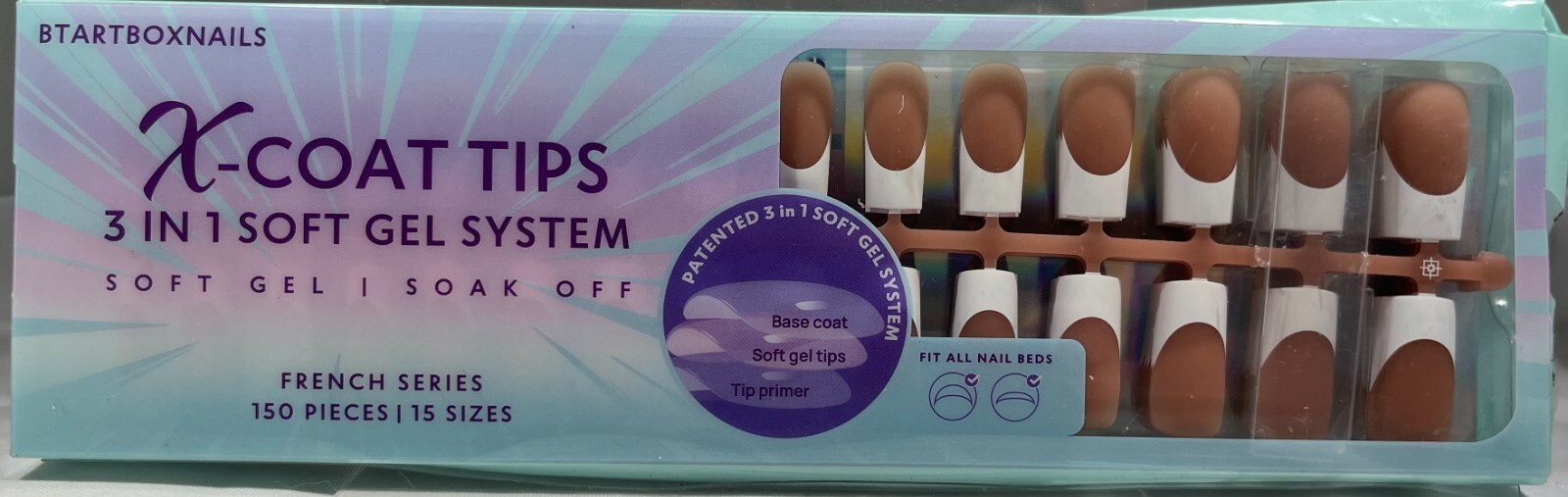 X-Coat Tips 3-in-1 Soft Gel System Soft Gel French Series 150 Pieces 15 Sizes